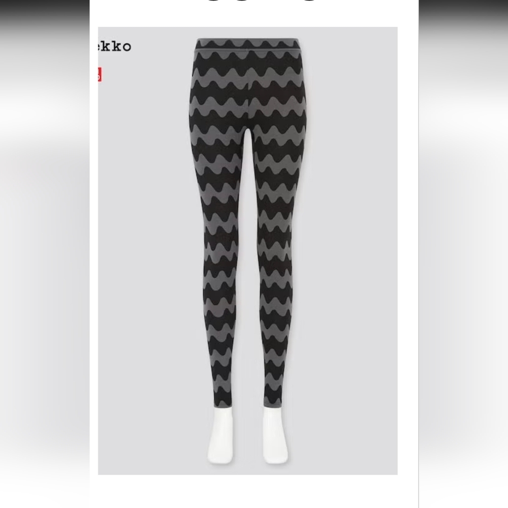 Merimekko X Uniqlo Heattech Extra Warm Grey/Black Lokki Leggings, Size Large - Picture 1 of 10